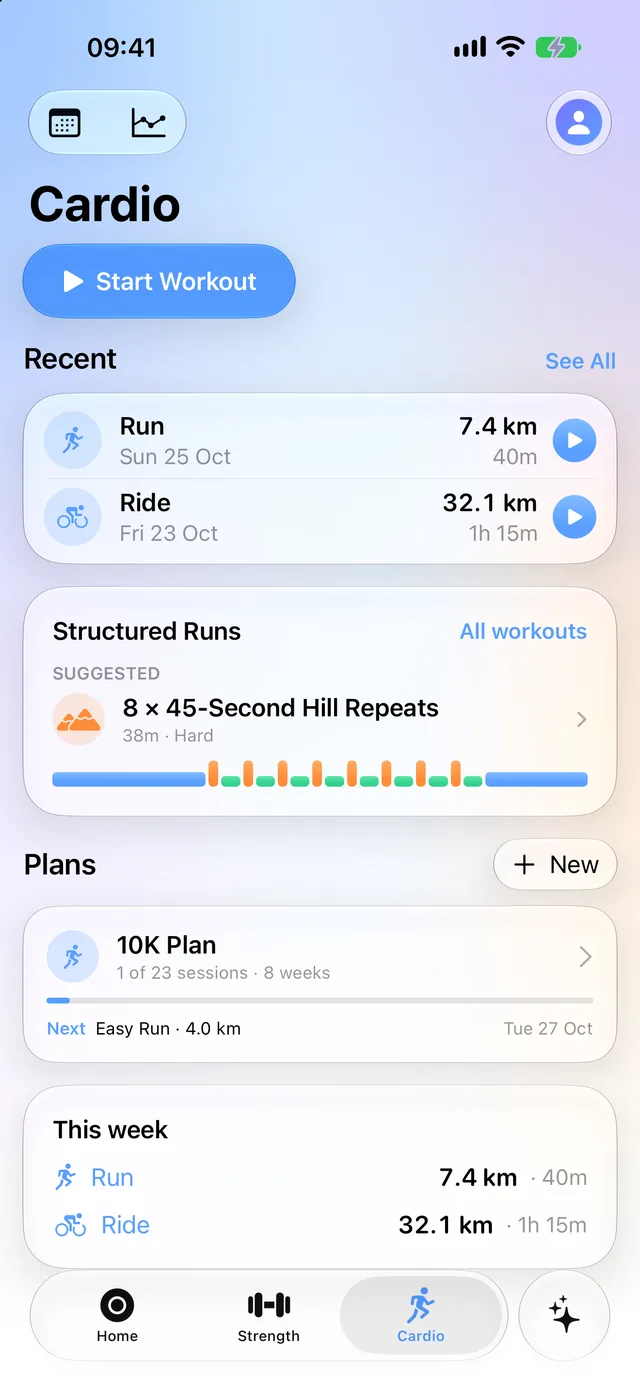 The Cardio tab in Edgely
